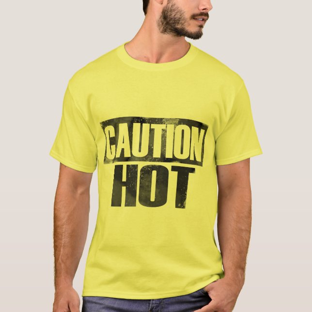 Camisa amarilla caliente de la precaución (Anverso)
