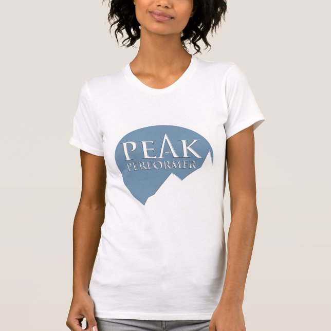 Camisa azul del logo de las damas Peak Performer (Anverso)