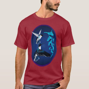 Camisa azul del óvalo de dos colibríes