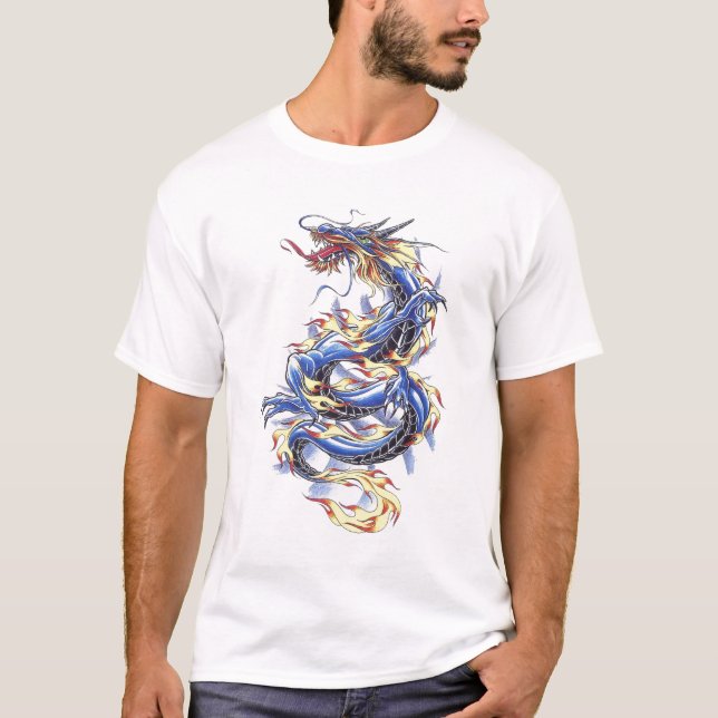 Camisa azul oriental fresca del dragón (Anverso)