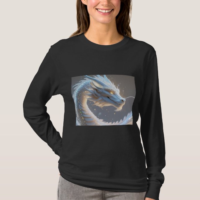camisa blanca de dragón de manga larga para mujer (Anverso)