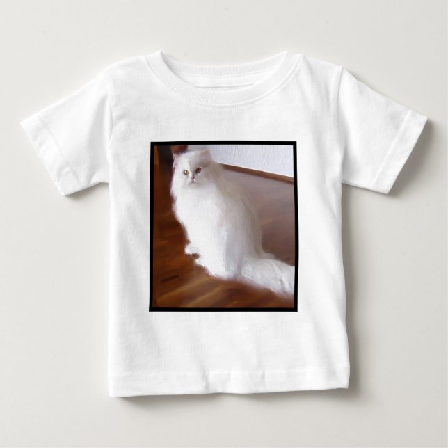 Camisa blanca del bebé del gato persa (Anverso)