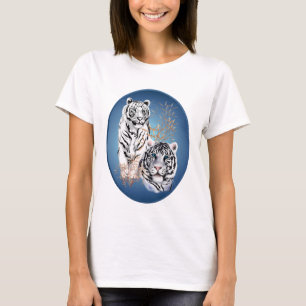 Camisa blanca del óvalo de dos tigres