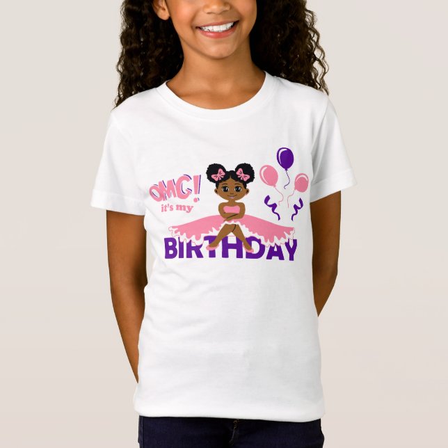 Camisa Chica de cumpleaños de Afro Puff Rosa (Anverso)