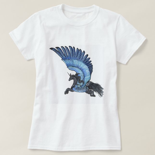 Camisa coa alas azul del unicornio sin la frontera (Diseño del anverso)