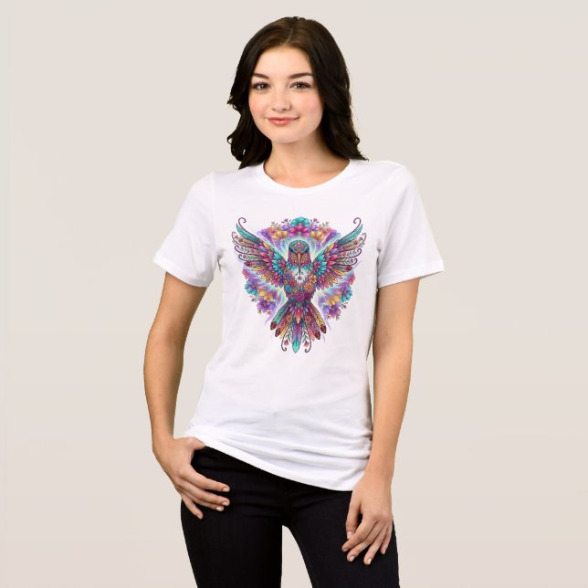 Camisa Colorida de Colibrí Floral Boho Tee (Anverso Completo)