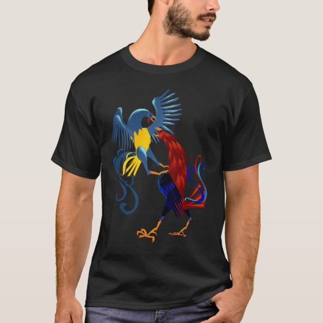 Camisa colorida de dos gallos que lucha (Anverso)