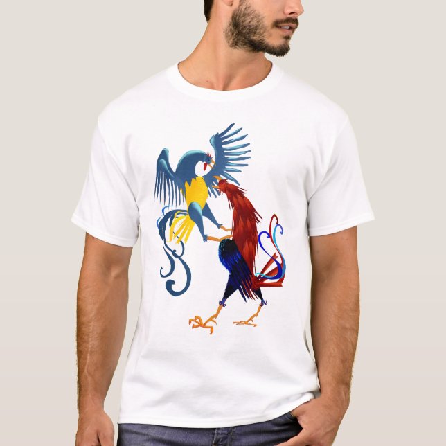 Camisa colorida de dos gallos que lucha (Anverso)