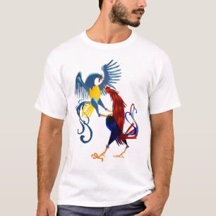 Camisa colorida de dos gallos que lucha