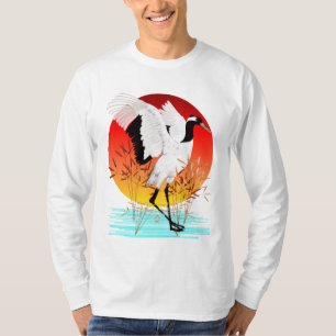 Camisa coronada rojo de la grúa y del sol ponient