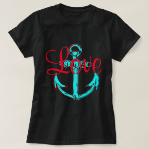 Camisa de amor Anchor aqua decoración roja Blanco