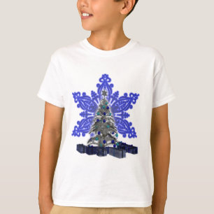 Camisa de árbol de Navidad con copo de nieve azul