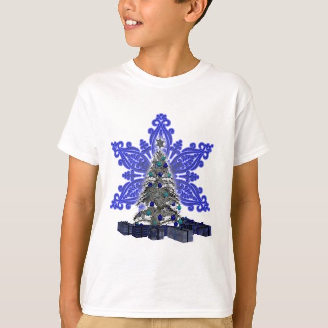 Camisa de árbol de Navidad con copo de nieve azul (Anverso)