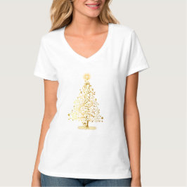 Camisa de árbol de Navidad dorado - blanco