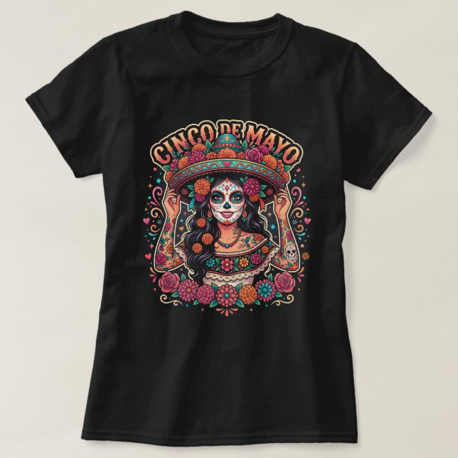 Camisa de azúcar de cráneo de Cinco de Mayo para m (Diseño del anverso)