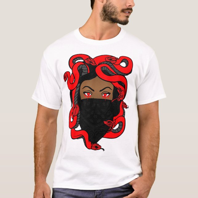 Camisa de cabeza roja negra y blanca de Medusa (Anverso)