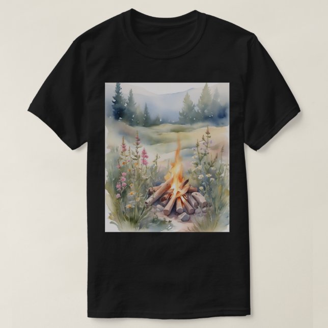 Camisa de camping botánico de fogata de flores sil (Diseño del anverso)