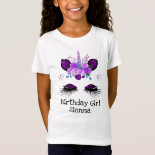 Camisa de Chica de cumpleaños de Unicornio purpuri