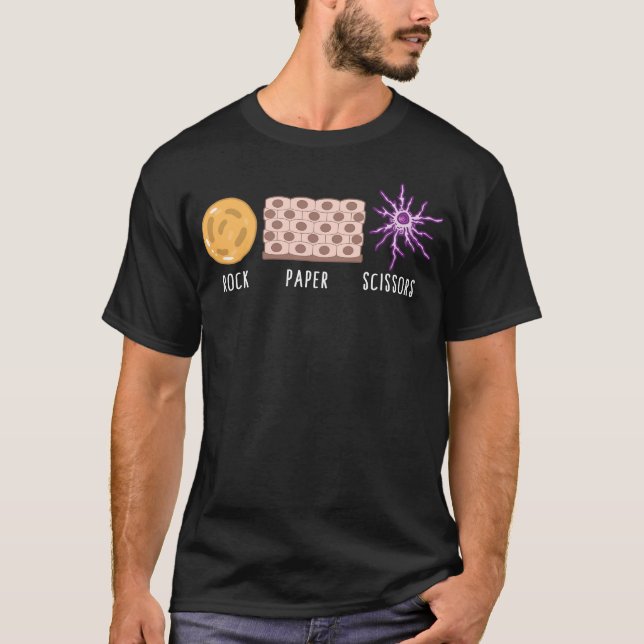 Camisa de ciencia, papel de rock tijera microorgan (Anverso)