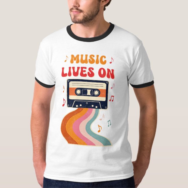 Camisa De Cinta Retro Cassette - La Música Vive En (Anverso)