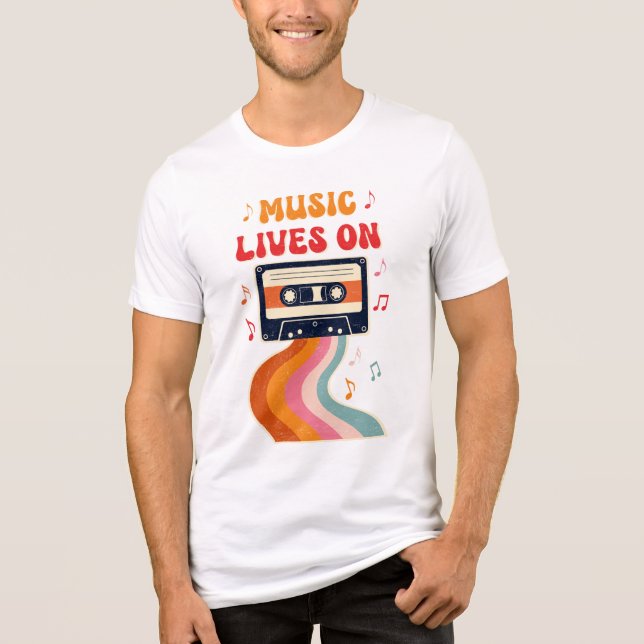 Camisa De Cinta Retro Cassette - La Música Vive En (Anverso)