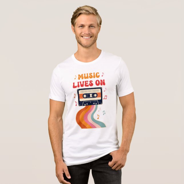 Camisa De Cinta Retro Cassette - La Música Vive En (Anverso Completo)