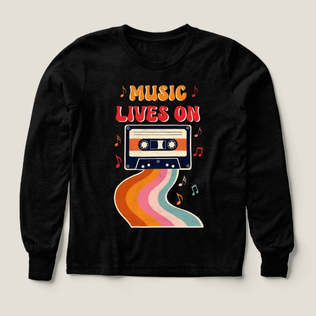 Camisa De Cinta Retro Cassette - La Música Vive En (Diseño frontal)