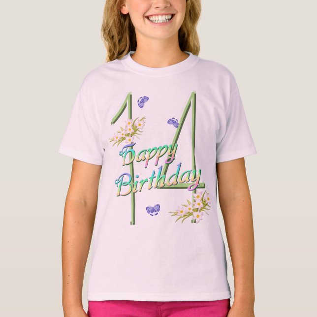 Camisa de cumpleaños 14 con arcos de lluvia y mari (Anverso)