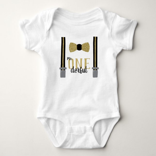 Camisa de cumpleaños Mr ONEderful en negro y dorad (Anverso)