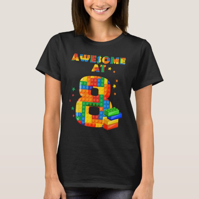 Camisa De Cumpleaños Para Niños 8 Bloques De Edifi (Anverso)