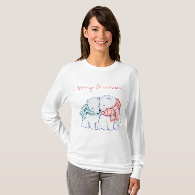 Camisa de dos Felices Navidad de los osos polares (Anverso completo)