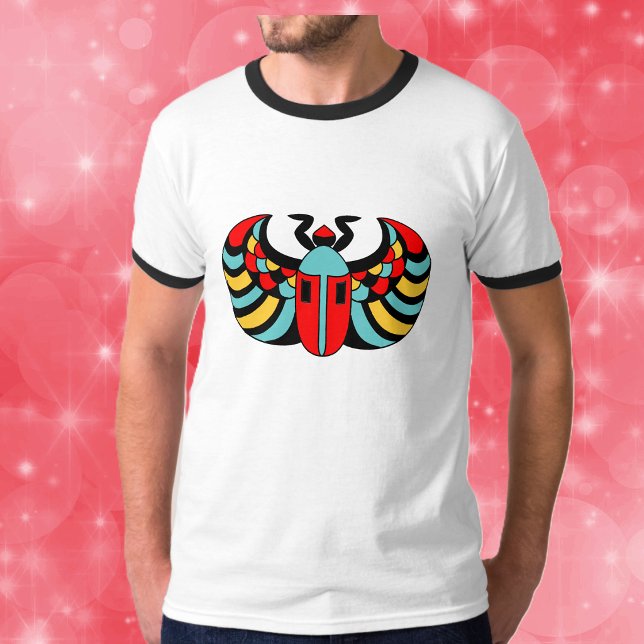 Camisa de Escarabajo Egipcio (Bold abstract Scarab beetle in black, red, blue and yellow on tee shirt.)