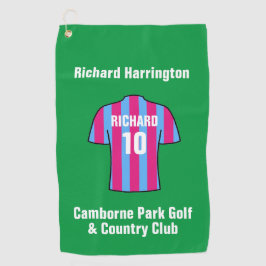 Camisa de fútbol en Claret y toalla de golf azul