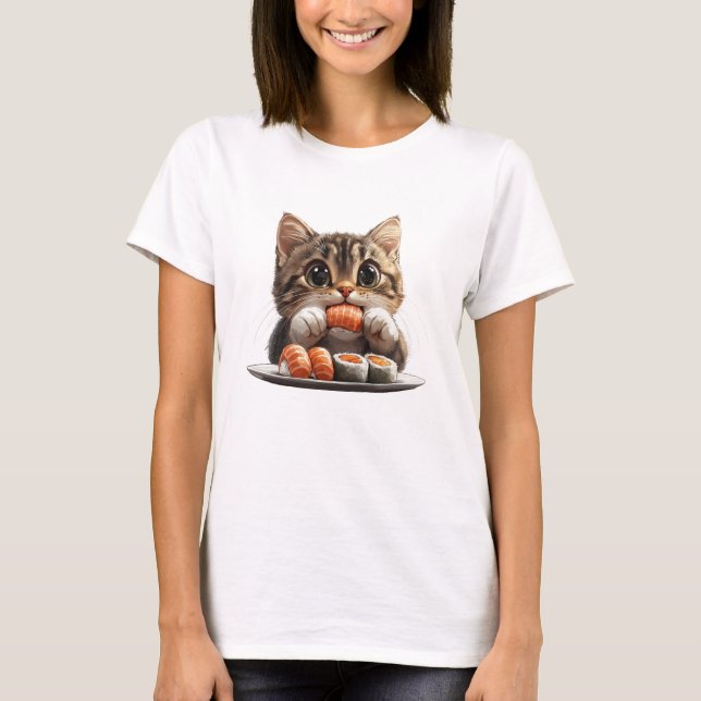 Camisa de gato de sushi, camiseta de gato de comid (Anverso)
