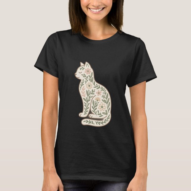 Camisa de gato floral -Pastel Kitty Silhoutte botá (Anverso)