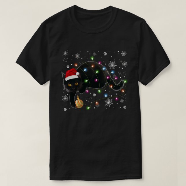 Camisa De Gato Para Hombres Navidades De Gato Negr (Diseño del anverso)