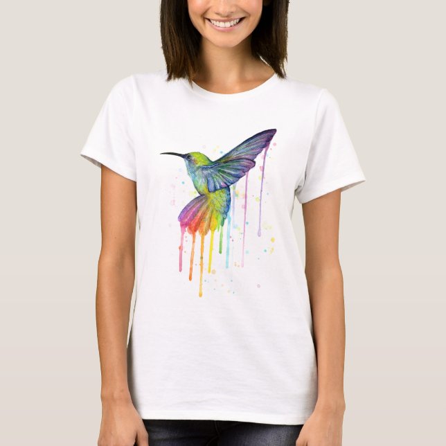 Camisa de la acuarela del colibrí del arco iris (Anverso)