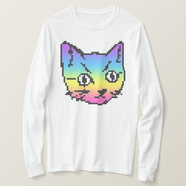 CAMISA DE MANGA LARGA DE GATO KITTY PIXEL ART DE V (Anverso del diseño)