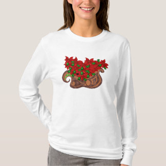 camisa de manga larga del trineo del poinsetta