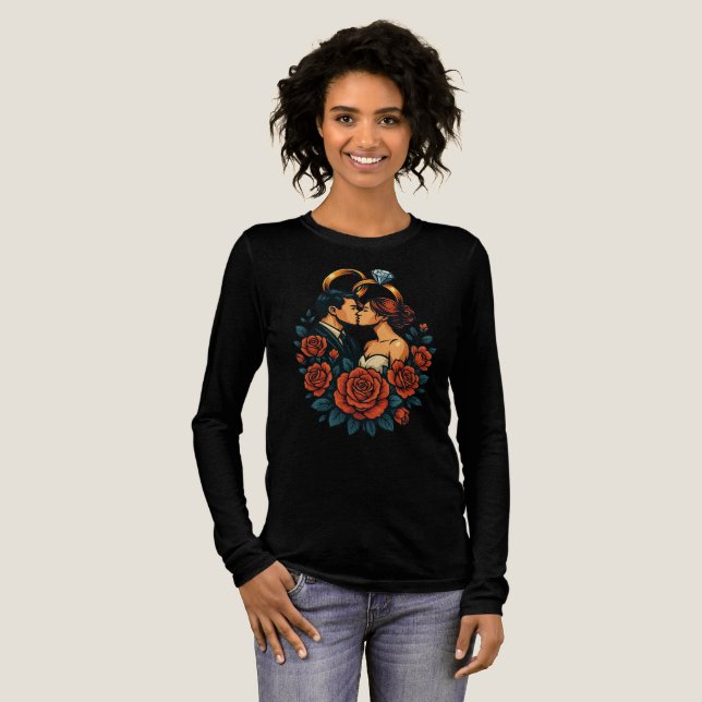 Camisa de manga larga para pareja de novios románt (Anverso Completo)