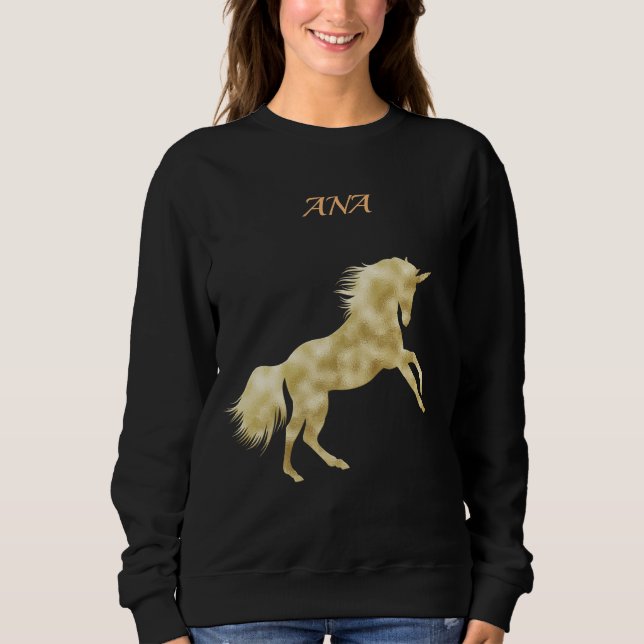 CAMISA DE MUJERES NEGRAS CON UNICORN DE ORO (Anverso)