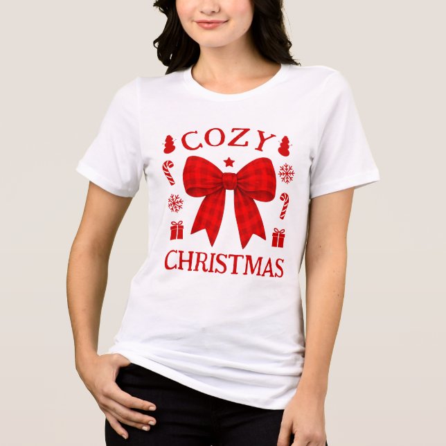 Camisa de Navidad acogedora con lazo de gingham ro (Anverso)