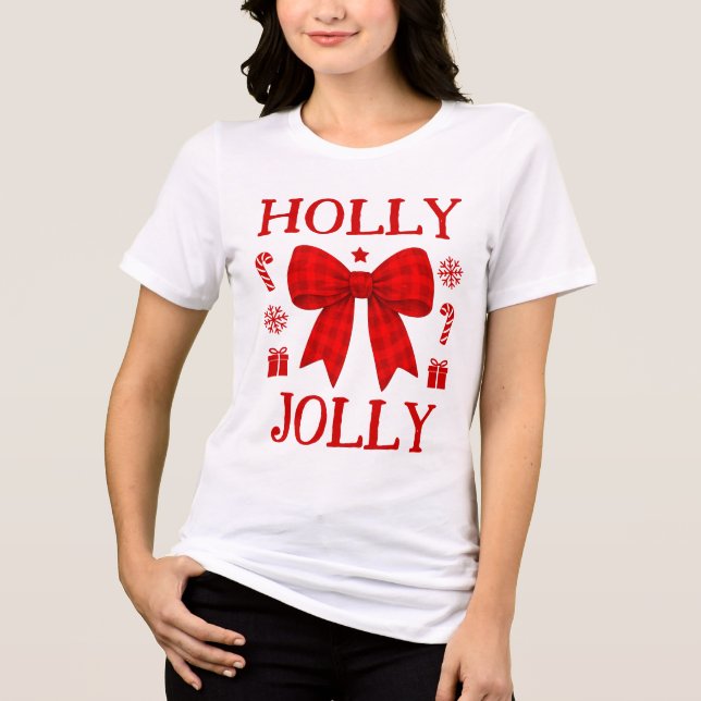 Camisa de Navidad con lazo de gingham rojo Holly J (Anverso)