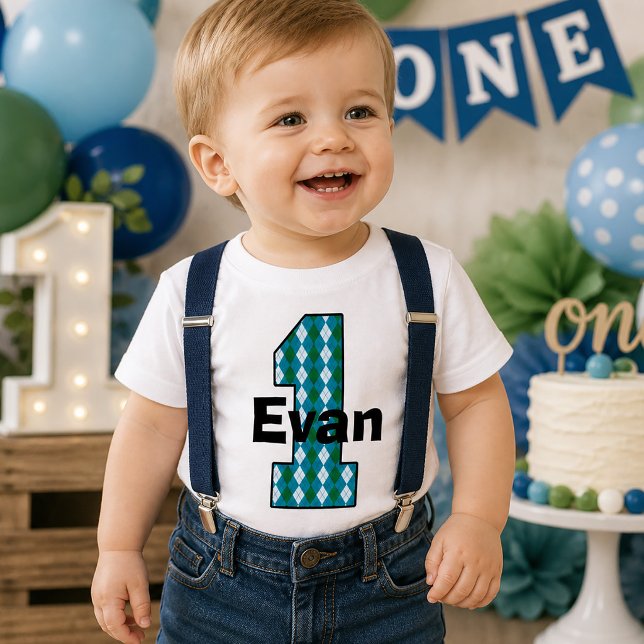 Camisa de Niño para Primer Cumpleaños Argyle (Argyle First Birthday Boy Shirt)