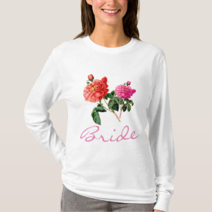 camisa de novia con flores de rosa rosadas y rojas