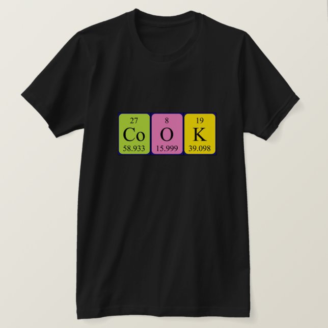 Camisa de palabras de tabla periódica de Cook (Anverso del diseño)