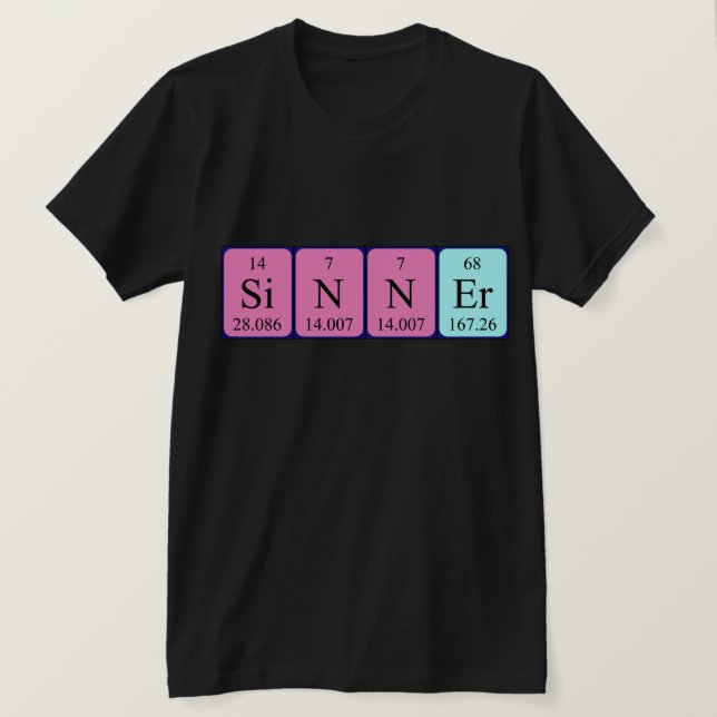 Camisa de palabras de tabla periódica Sinner (Anverso del diseño)