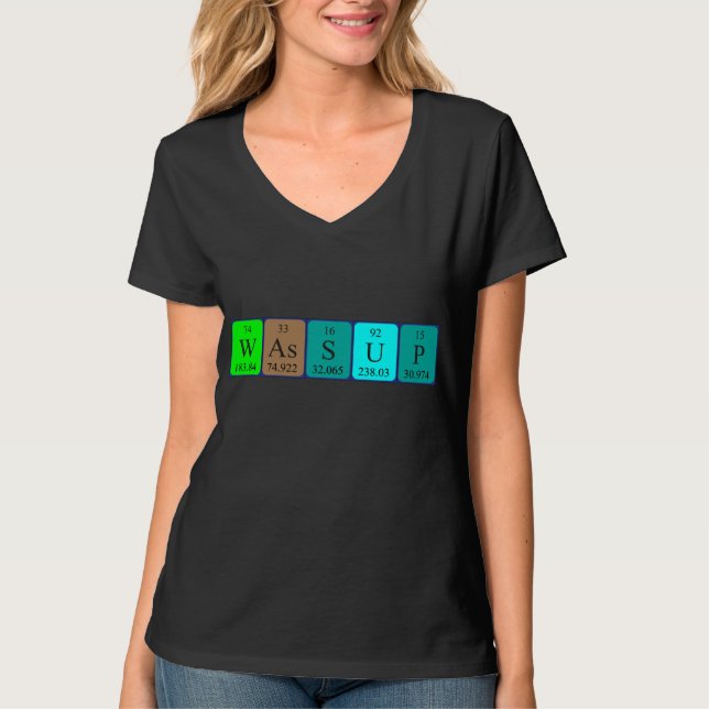 Camisa de palabras de tabla periódica Wassup (Anverso)