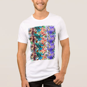 Camisa de Patrón Floral de Colibrí, Rosas Azules