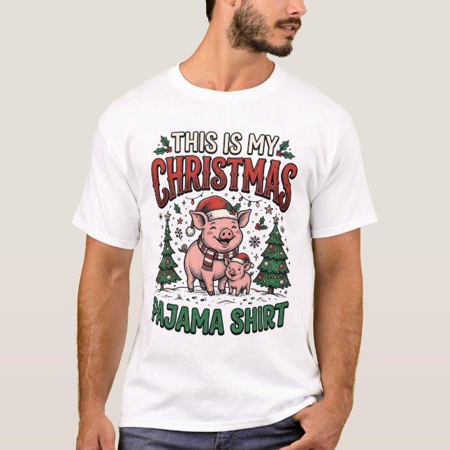 Camisa de pijama de Navidad Cerdo lindo Vector Des (Anverso)